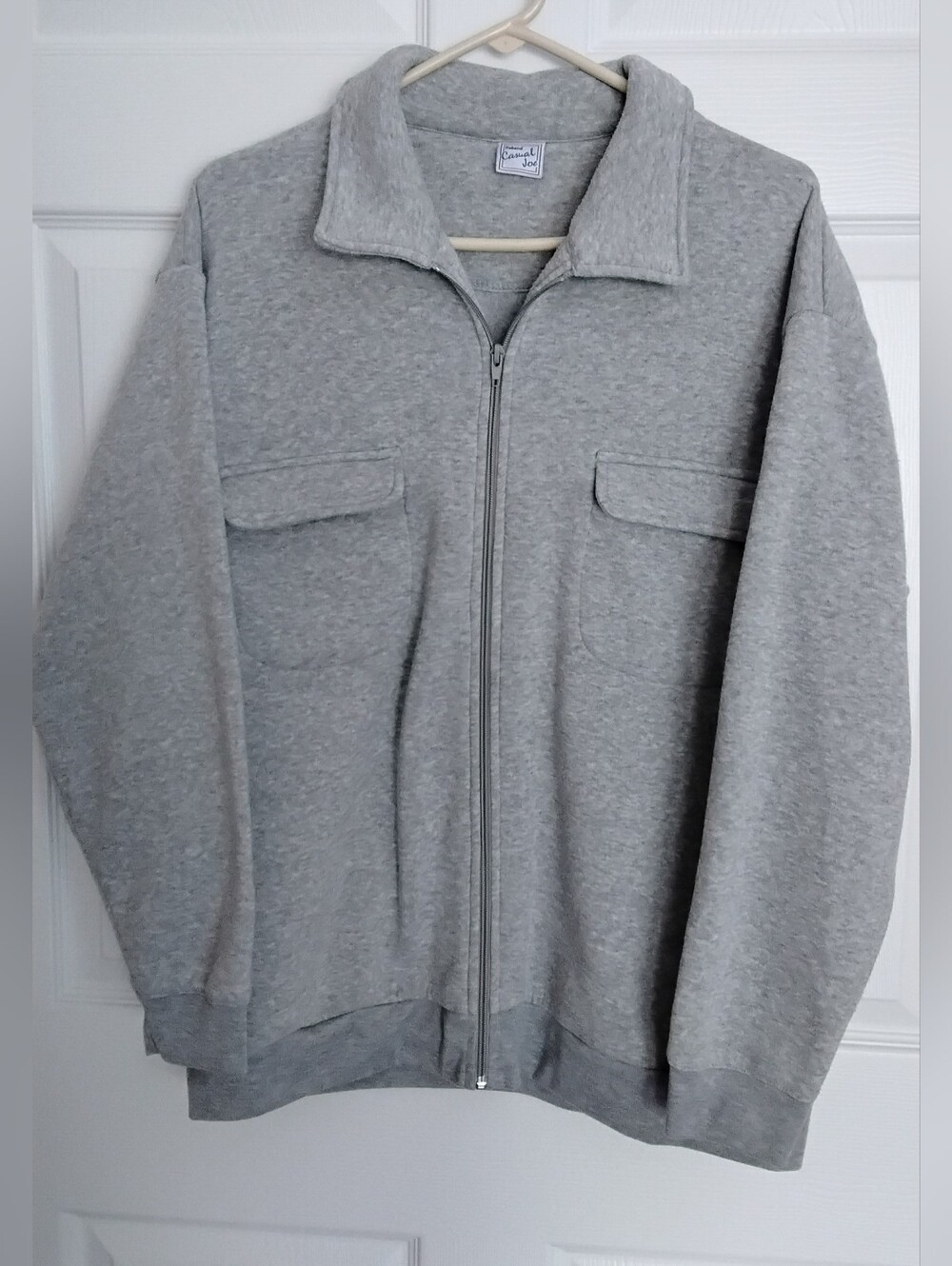 Vtg Haband Casual Joes Men's Gray Full-Zip Collared Sweater Jacket